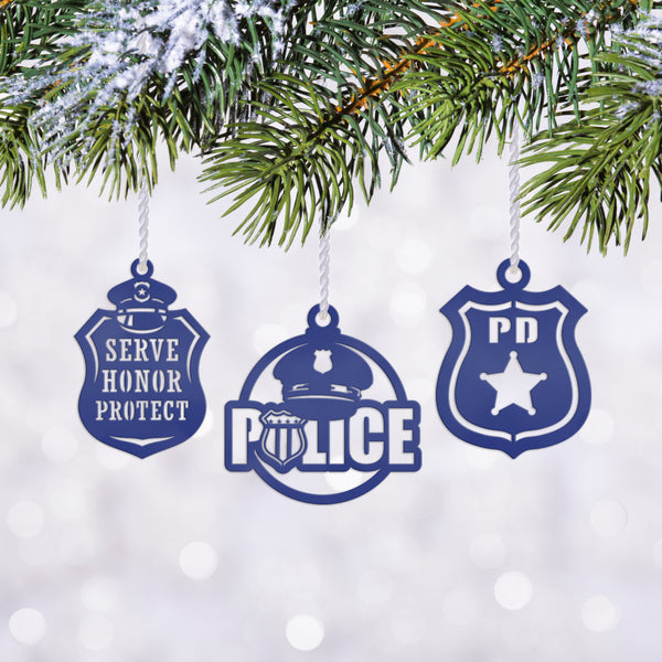 Set of Unique Metal Police Badges - Collectible Ornaments - Custom Holiday Decor - Emergency Responder Christmas Ornament - Stocking Stuffer