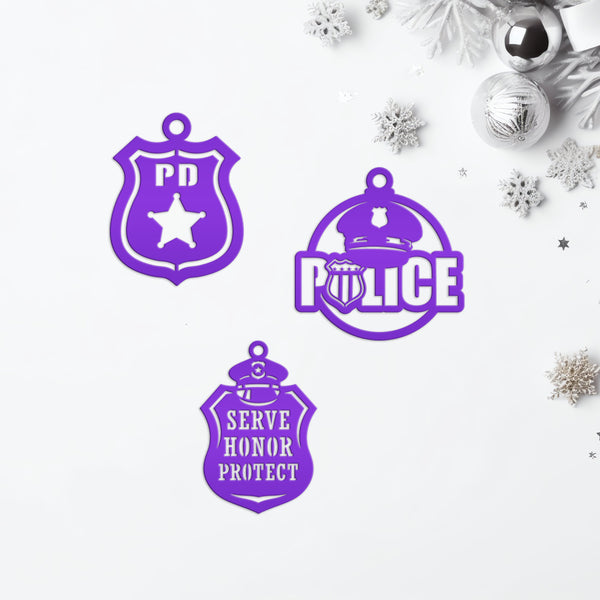 Set of Unique Metal Police Badges - Collectible Ornaments - Custom Holiday Decor - Emergency Responder Christmas Ornament - Stocking Stuffer