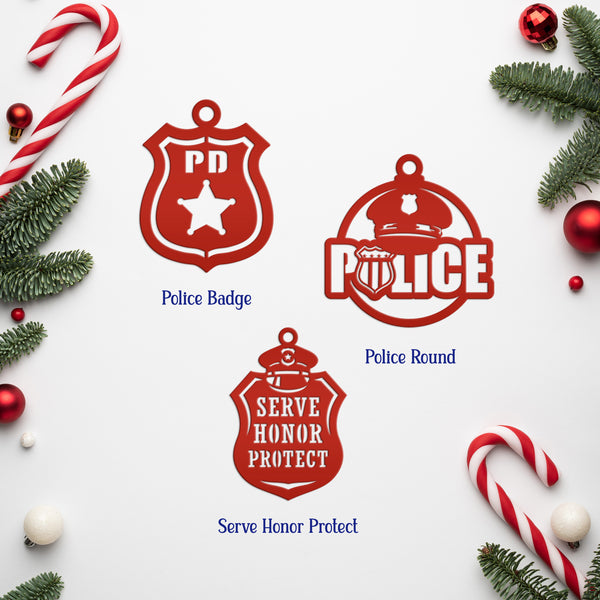 Set of Unique Metal Police Badges - Collectible Ornaments - Custom Holiday Decor - Emergency Responder Christmas Ornament - Stocking Stuffer