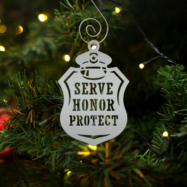 Set of Unique Metal Police Badges - Collectible Ornaments - Custom Holiday Decor - Emergency Responder Christmas Ornament - Stocking Stuffer
