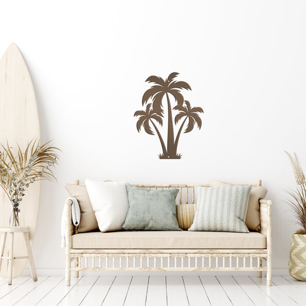 Tropical Wall Art: Grouping of 3 Palm Trees - Coastal Home Decor - Beach House Wall Hanging - Unique Outdoor Metal Sign - Housewarming Gift
