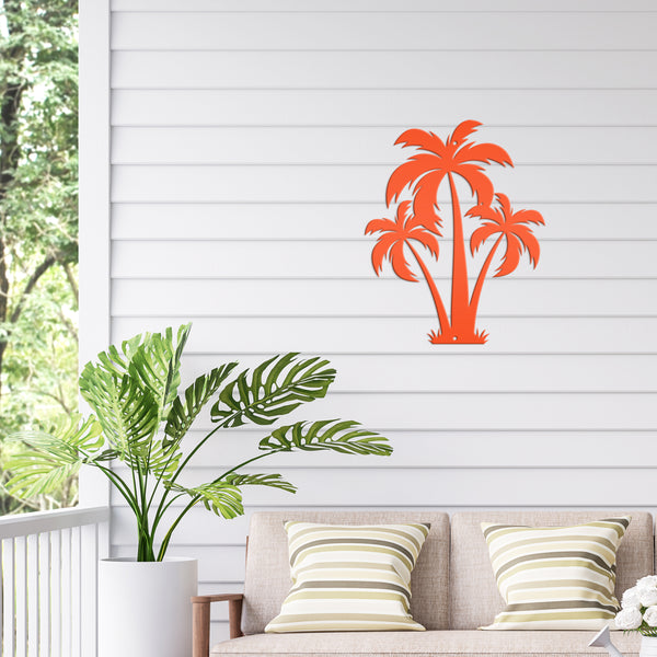 Tropical Wall Art: Grouping of 3 Palm Trees - Coastal Home Decor - Beach House Wall Hanging - Unique Outdoor Metal Sign - Housewarming Gift