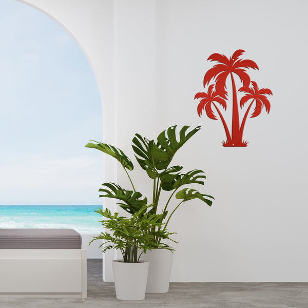 Tropical Wall Art: Grouping of 3 Palm Trees - Coastal Home Decor - Beach House Wall Hanging - Unique Outdoor Metal Sign - Housewarming Gift