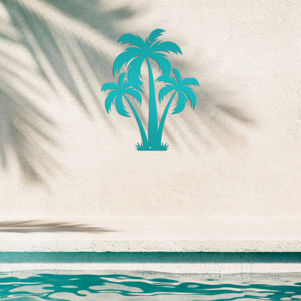 Tropical Wall Art: Grouping of 3 Palm Trees - Coastal Home Decor - Beach House Wall Hanging - Unique Outdoor Metal Sign - Housewarming Gift