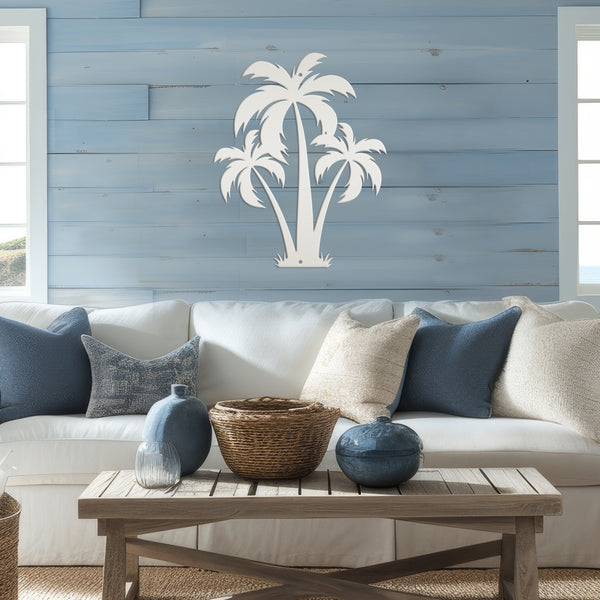 Tropical Wall Art: Grouping of 3 Palm Trees - Coastal Home Decor - Beach House Wall Hanging - Unique Outdoor Metal Sign - Housewarming Gift