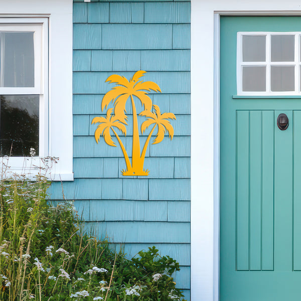 Tropical Wall Art: Grouping of 3 Palm Trees - Coastal Home Decor - Beach House Wall Hanging - Unique Outdoor Metal Sign - Housewarming Gift
