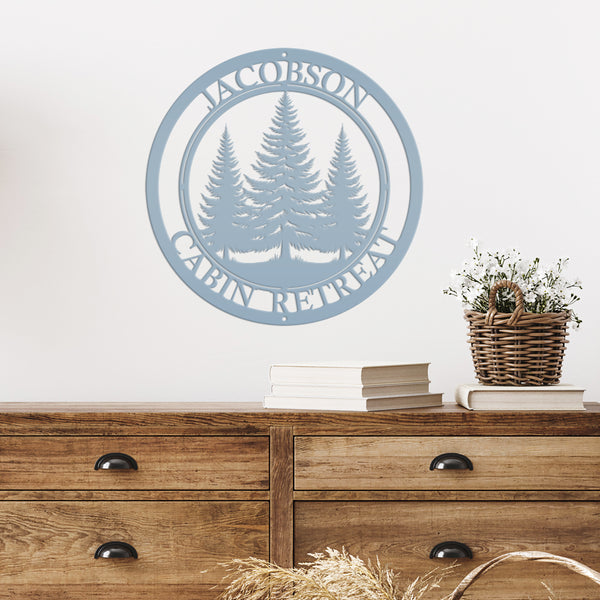 Rustic Pine Tree Metal Sign - Unique Home Decor - Personalized Cabin Front Door Hanger - Cute Custom Wall Hanging - Gift for Nature Lovers