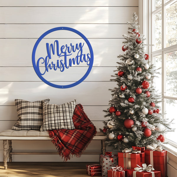 Round Merry Christmas Metal Sign