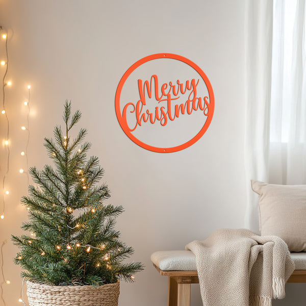Round Merry Christmas Metal Sign
