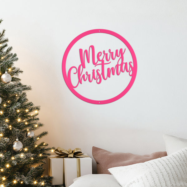 Round Merry Christmas Metal Sign