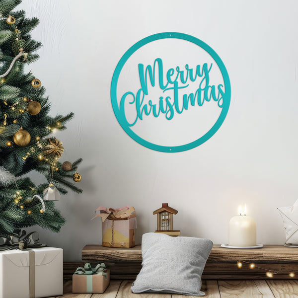 Round Merry Christmas Metal Sign