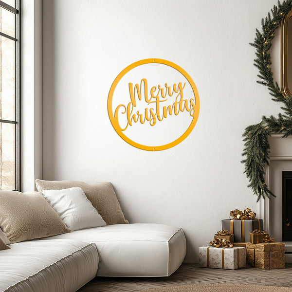 Round Merry Christmas Metal Sign