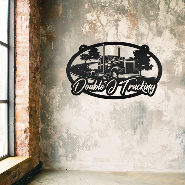 Tractor Trailer Highway Scene Metal Sign-Semi Truck-Truck Trailer-Big Rig