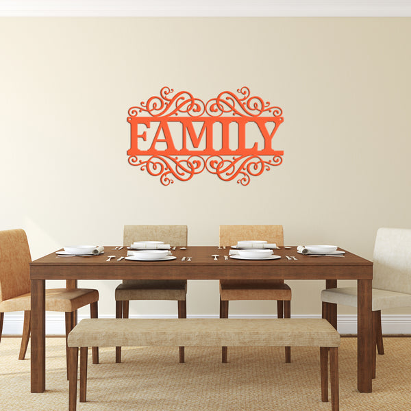 Rustic Family Metal Decor Sign - Charming Farmhouse Decoration - Family Accent Piece - Laser Cut Scrolled Wall Hanging - Housewarming Gift