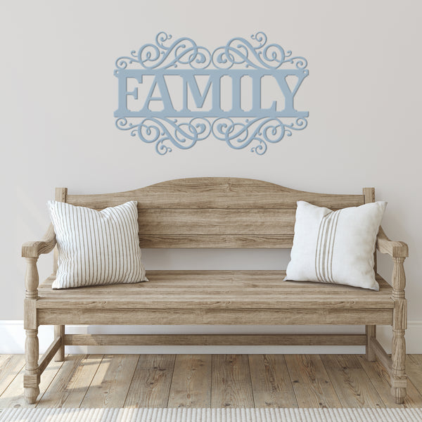 Rustic Family Metal Decor Sign - Charming Farmhouse Decoration - Family Accent Piece - Laser Cut Scrolled Wall Hanging - Housewarming Gift
