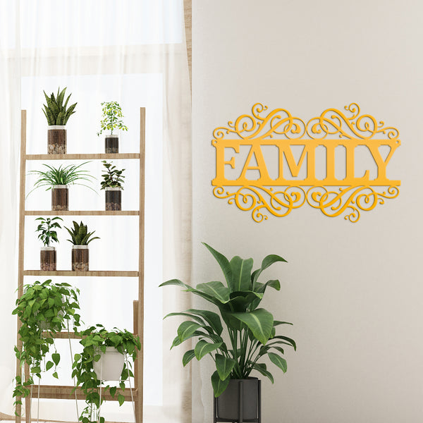 Rustic Family Metal Decor Sign - Charming Farmhouse Decoration - Family Accent Piece - Laser Cut Scrolled Wall Hanging - Housewarming Gift