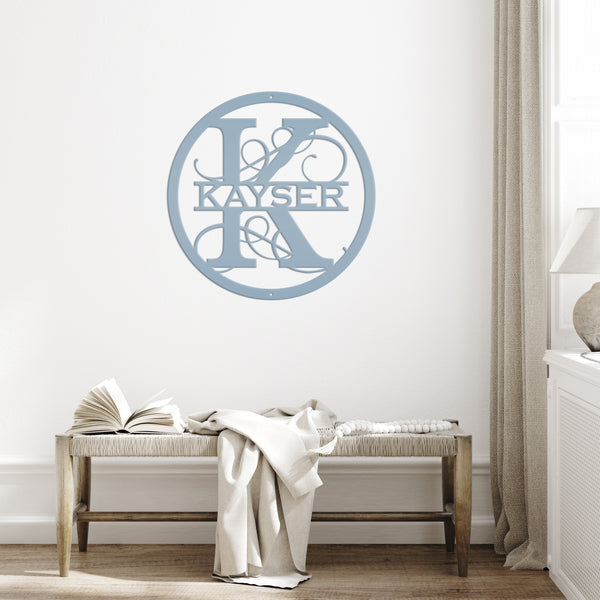 Personalized Metal Swirl Circle Monogram Sign, Wedding Gift. Family Name Sign, Outdoor Name Sign, Anniversary, Last Name Sign.
