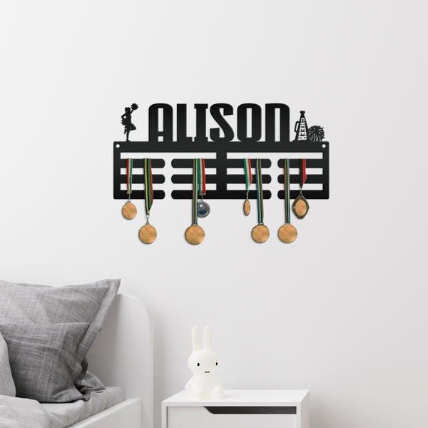 Personalized Cheerleading Medals Holder - Senior Gift-Kids Bedroom Decor-Medal Holder-Ribbons-Pesonalized Medal Display for Bedroom-Medal Hanger-Sports Bedroom Decor