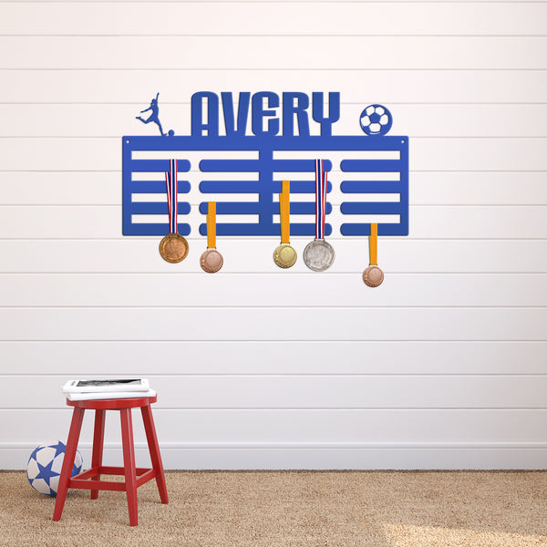 Personalized Soccer Medals Holder - Senior Gift-Metal Holder for Medals-Kids Bedroom Decor-Medal Holder-Ribbons-Pesonalized Medal Display for Bedroom-Custom Medal Holder for Awards-Medal Hanger-Sports Bedroom Decor
