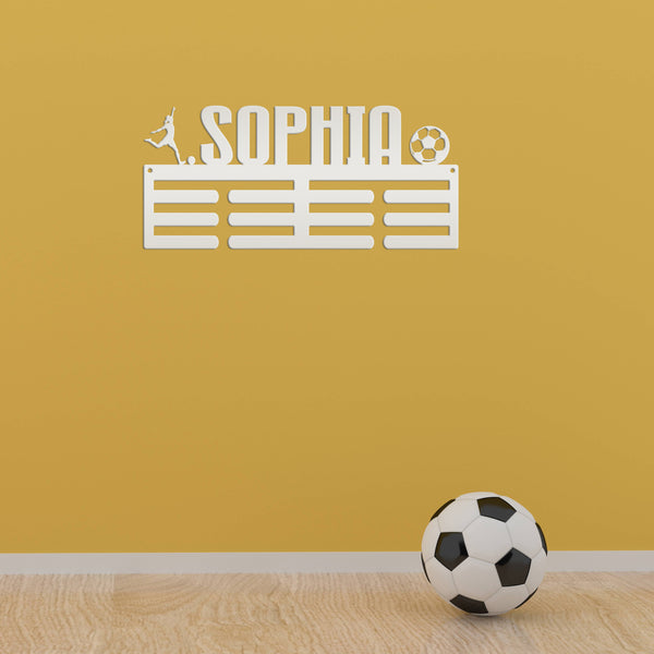 Personalized Soccer Medals Holder - Senior Gift-Metal Holder for Medals-Kids Bedroom Decor-Medal Holder-Ribbons-Pesonalized Medal Display for Bedroom-Custom Medal Holder for Awards-Medal Hanger-Sports Bedroom Decor