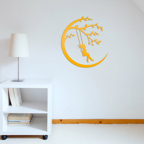 Moon Sign with Swinging Child, Child Swings on the Moon, Nursery Wall Decor, Kids Bedroom Wall Art, Girls Bedroom Room Decor for the Wall, Child's Bedroom Wall Art