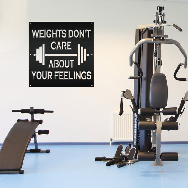 Weights Don't Care About Your Feelings Square Gym Metal Sign-Funny Gym Sign-Fitness Signs -Home Gym Signs-Funny Fitness Signs -Gym Sign Ideas-Gym Signs for Home