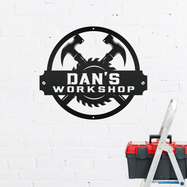 Custom Woodworking Workshop Metal Sign - Carpentry Shop Business Signage - Wood Craftsman Wall Hanging - Man Cave Wall Decor - Father Gift