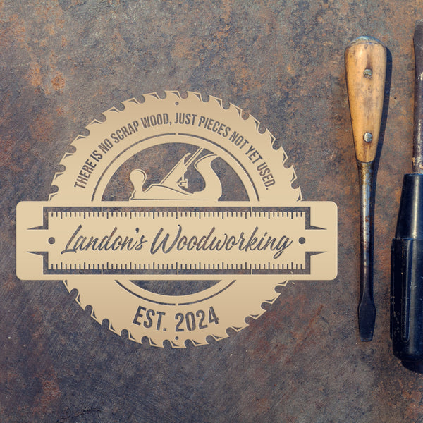 Custom Woodworking Decor - Personalized Carpentry Business Metal Sign - Outdoor Wood Shop Wall Hanging - Man Cave Signs - Father's Day Gift