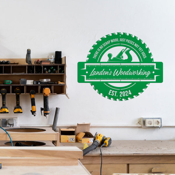 Custom Woodworking Decor - Personalized Carpentry Business Metal Sign - Outdoor Wood Shop Wall Hanging - Man Cave Signs - Father's Day Gift