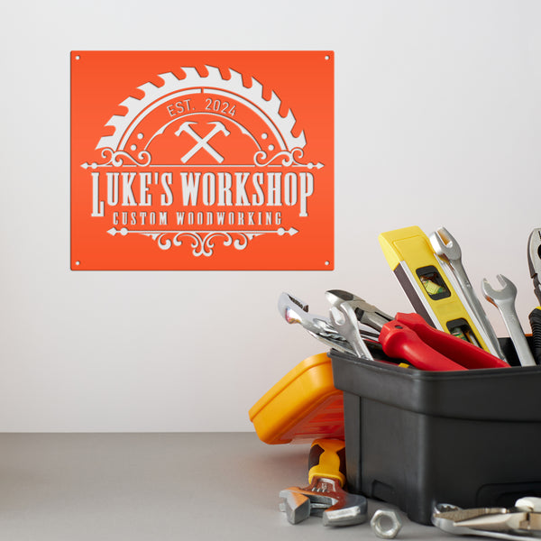 Custom Workshop Sign, Business Sign for Workshop, Dads Workshop, Gift for Handyman, Fathers Day Gift, Mancave Wall Decor, Dads Mancave Wall Decor, Gift for Carpenter, Mechanic Workshop Metal Sign