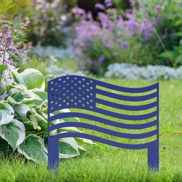 Patriotic American Flag Metal Garden Stake - Outdoor USA Home Decor - Independence Day Decorations - Laser Cut Yard Art - Gift for Veteran