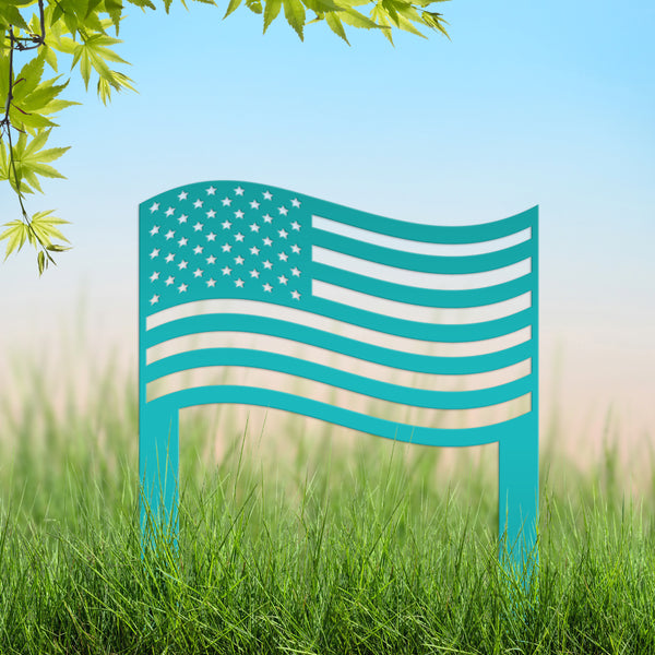 Patriotic American Flag Metal Garden Stake - Outdoor USA Home Decor - Independence Day Decorations - Laser Cut Yard Art - Gift for Veteran