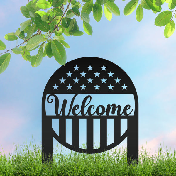 Welcome American Garden Flag , Welcome Metal Yard Stake - Patriotic Lawn, Yard Decor, Patriotic Gift, America Lover, Veteran Memorial Gifts