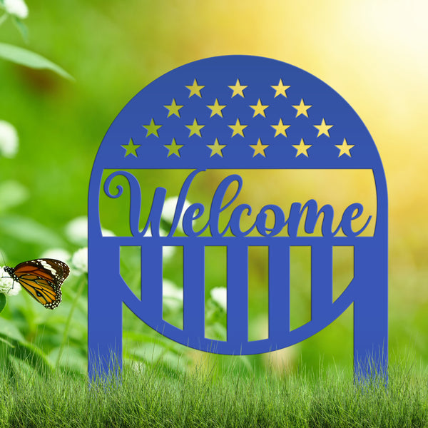 Welcome American Garden Flag , Welcome Metal Yard Stake - Patriotic Lawn, Yard Decor, Patriotic Gift, America Lover, Veteran Memorial Gifts