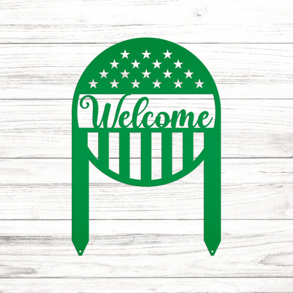 Welcome American Garden Flag , Welcome Metal Yard Stake - Patriotic Lawn, Yard Decor, Patriotic Gift, America Lover, Veteran Memorial Gifts