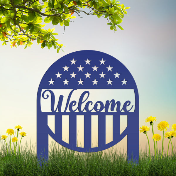 Welcome American Garden Flag , Welcome Metal Yard Stake - Patriotic Lawn, Yard Decor, Patriotic Gift, America Lover, Veteran Memorial Gifts