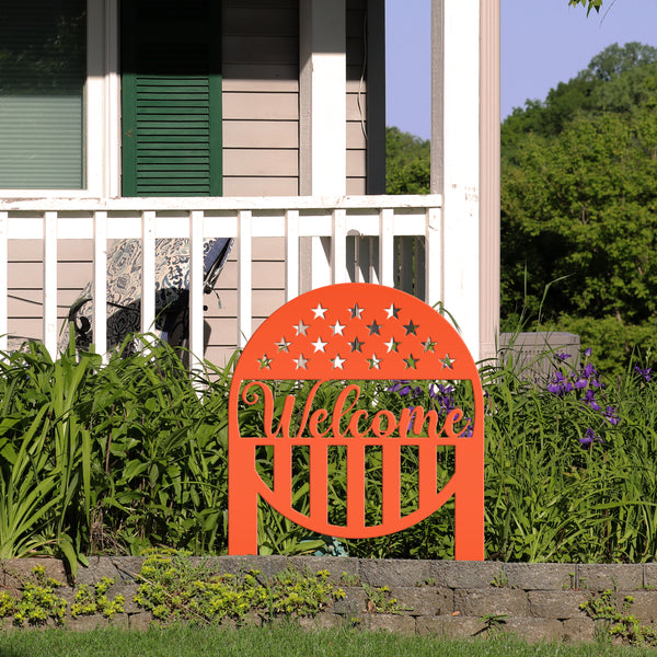Welcome American Garden Flag , Welcome Metal Yard Stake - Patriotic Lawn, Yard Decor, Patriotic Gift, America Lover, Veteran Memorial Gifts