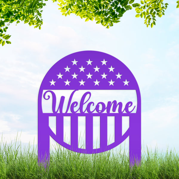 Welcome American Garden Flag , Welcome Metal Yard Stake - Patriotic Lawn, Yard Decor, Patriotic Gift, America Lover, Veteran Memorial Gifts