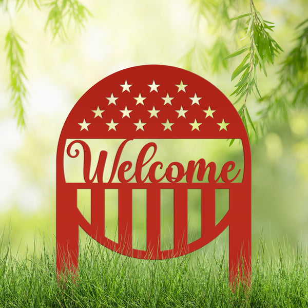 Welcome American Garden Flag , Welcome Metal Yard Stake - Patriotic Lawn, Yard Decor, Patriotic Gift, America Lover, Veteran Memorial Gifts