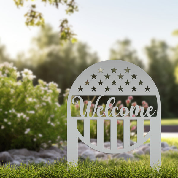 Welcome American Garden Flag , Welcome Metal Yard Stake - Patriotic Lawn, Yard Decor, Patriotic Gift, America Lover, Veteran Memorial Gifts