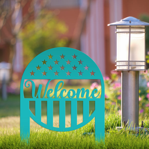 Welcome American Garden Flag , Welcome Metal Yard Stake - Patriotic Lawn, Yard Decor, Patriotic Gift, America Lover, Veteran Memorial Gifts