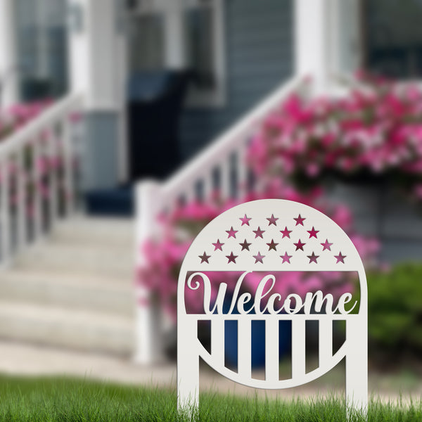 Welcome American Garden Flag , Welcome Metal Yard Stake - Patriotic Lawn, Yard Decor, Patriotic Gift, America Lover, Veteran Memorial Gifts