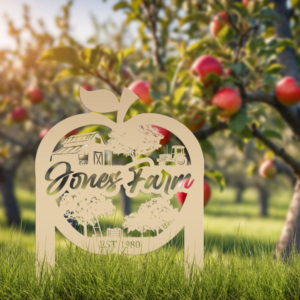 Apple Farm Scene Metal Yard Stake - Personalized Garden Decoration - Custom Apple Orchard Lawn Art - Unique Farming Sign - Housewarming Gift