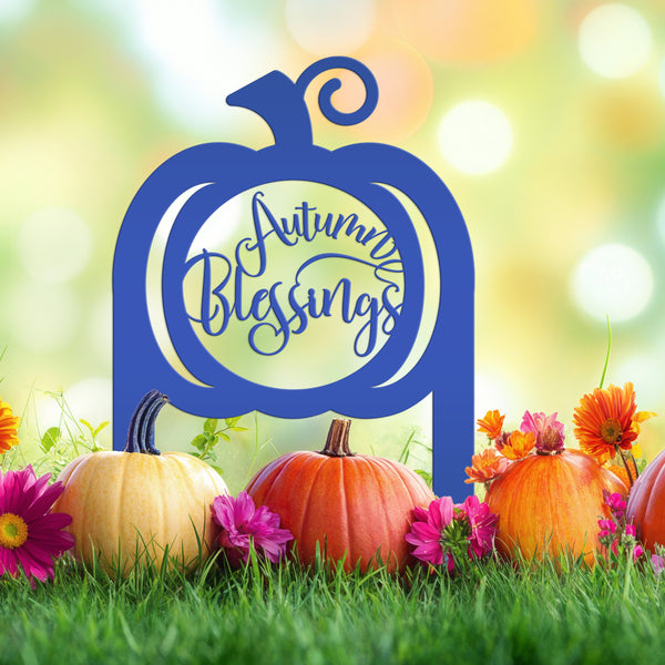 Pumpkin Autumn Blessings Metal Yard Stake -Outdoor Fall Decor