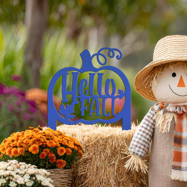 Hello Fall Pumpkin Metal Yard Stake-Fall Yard Decoration-Fall Decor