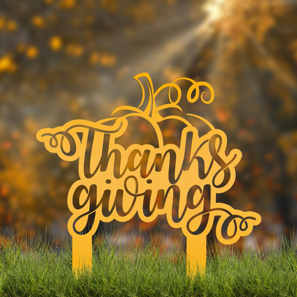 Thanksgiving Pumpkin Metal Yard Stake -Fall Decor-Outdoor Yard Decorations