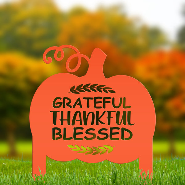 Grateful Thankful Blessed Yard Stake - Autumn Decor-Fall Decor