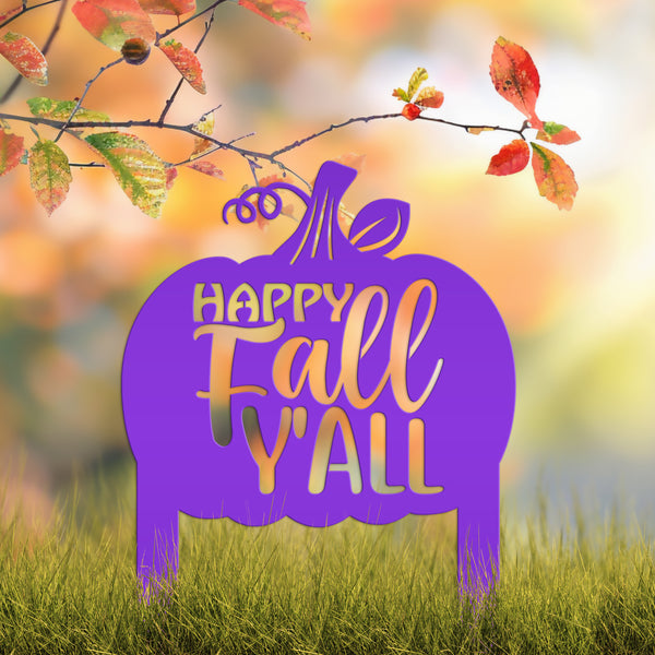 Happy Fall Y'all Pumpkin Metal Yard Stake - Autumn Decor