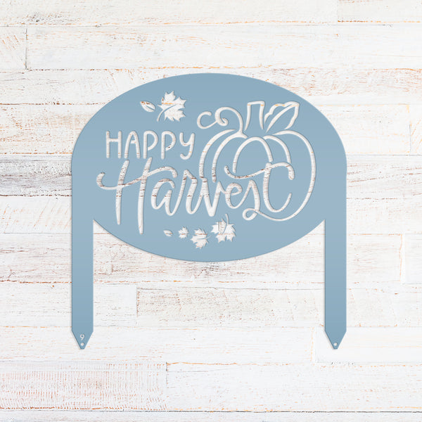 Happy Harvest Yard Art - Autumn Metal Garden Stake - Fall Garden Decoration - Outdoor Seasonal Decor - Unique Pumpkin Sign - Lawn Ornament