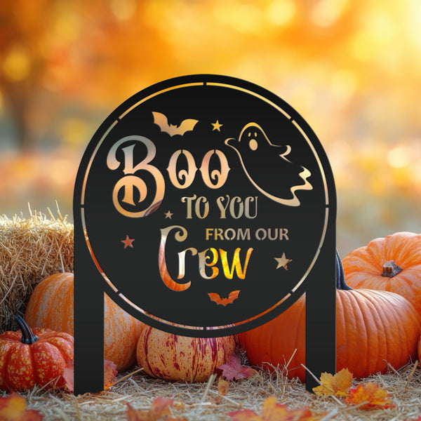 Spooky Boo to You Halloween Outdoor Yard Decor - Cute Ghost Autumn Lawn Decoration - Seasonal Garden Stake - Novelty Fall Welcome Metal Sign
